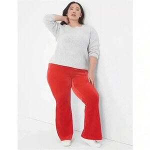NWT Lane Bryant Bright Cherry Red Velvet Flared Pants Mid-rise Stretchy Sz 22